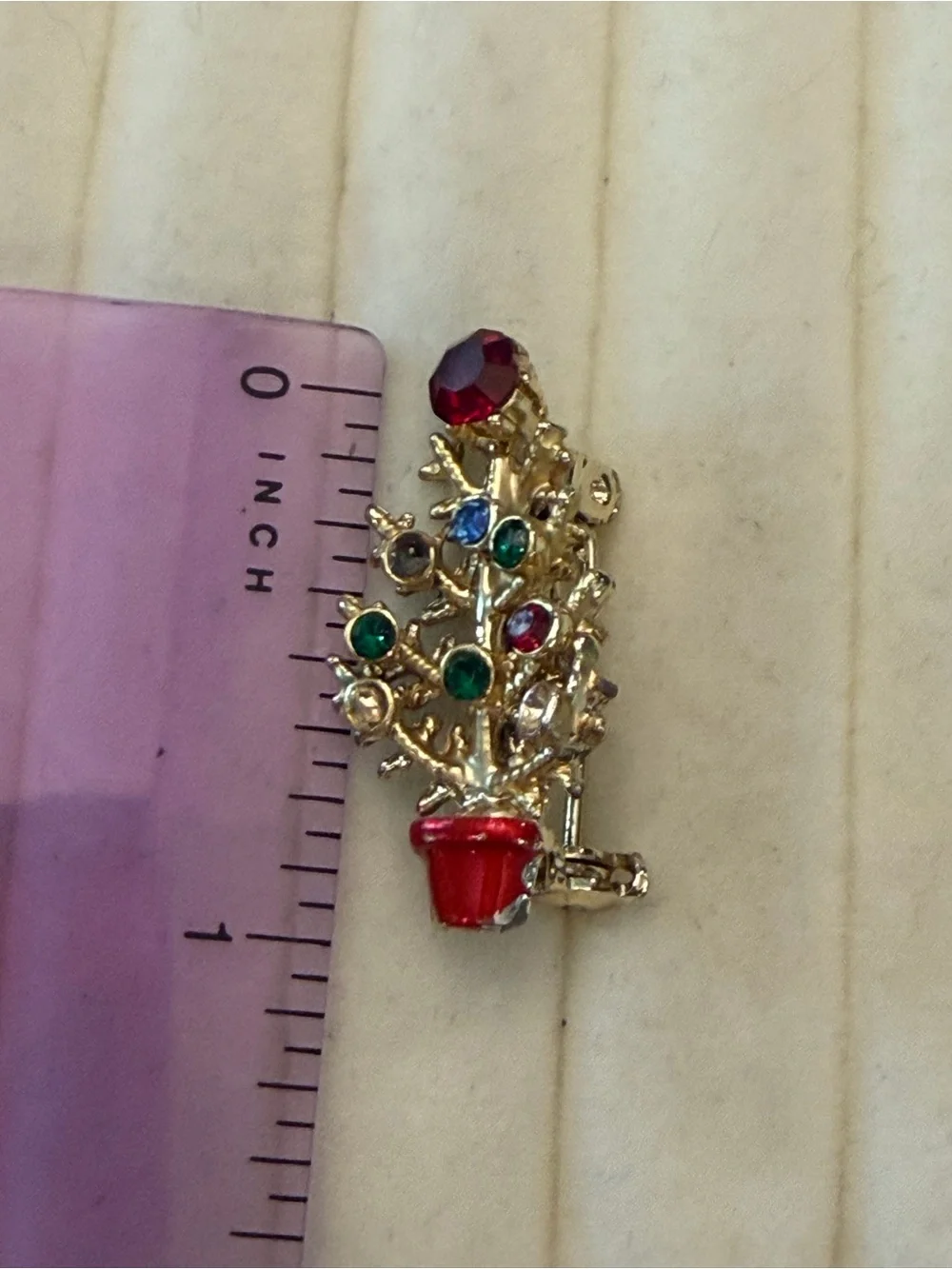 Christmas Tree Brooch Pin Festive Colorful Stones Holiday Distressed Vintage